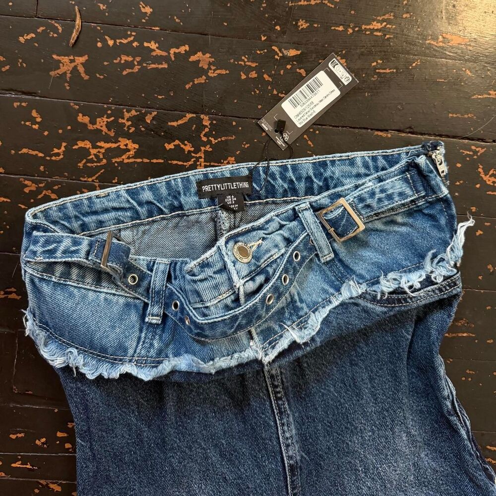PrettyLittleThing layered detail bandeau maxi denim dress